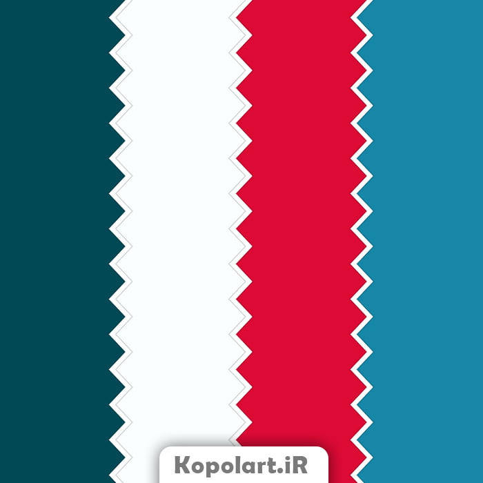 پالت رنگ آبی روشن، آبی نیلی و قرمز، به همراه روانشناسی رنگ و کدهای رنگی(Rgb, Cmyk, Hex)