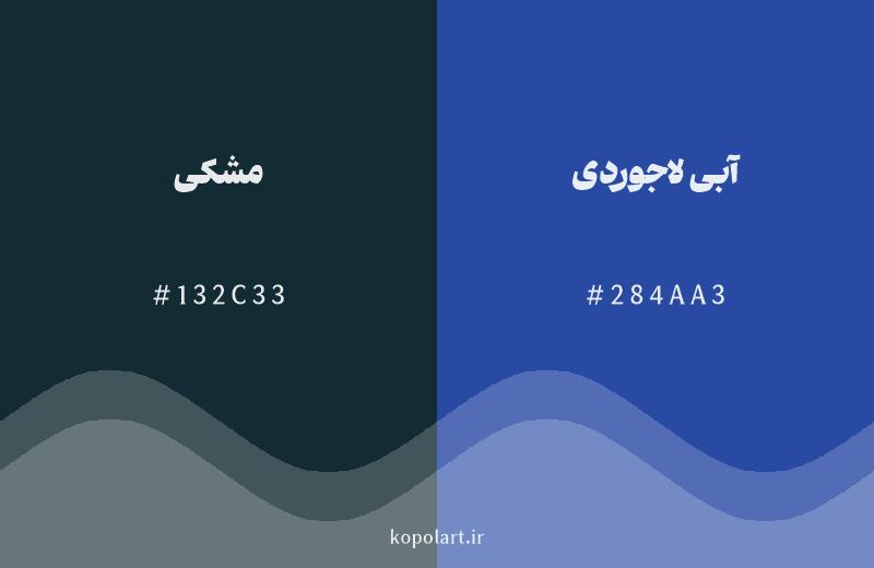رنگ همسایه مشکی با کد هگزادسیمال 132C33، رنگ آبی لاجوردی با کد 284AA3