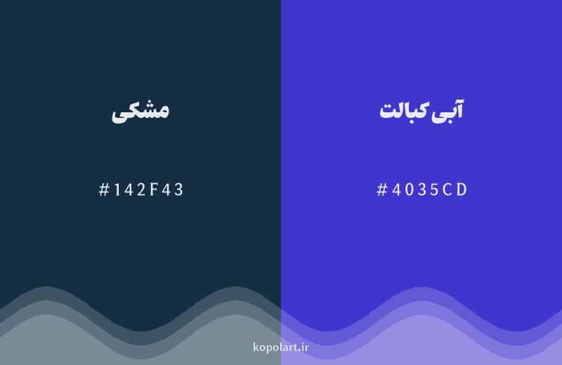 رنگ همسایه مشکی با کد هگزادسیمال 142F43، رنگ آبی کبالت با کد 4035CD