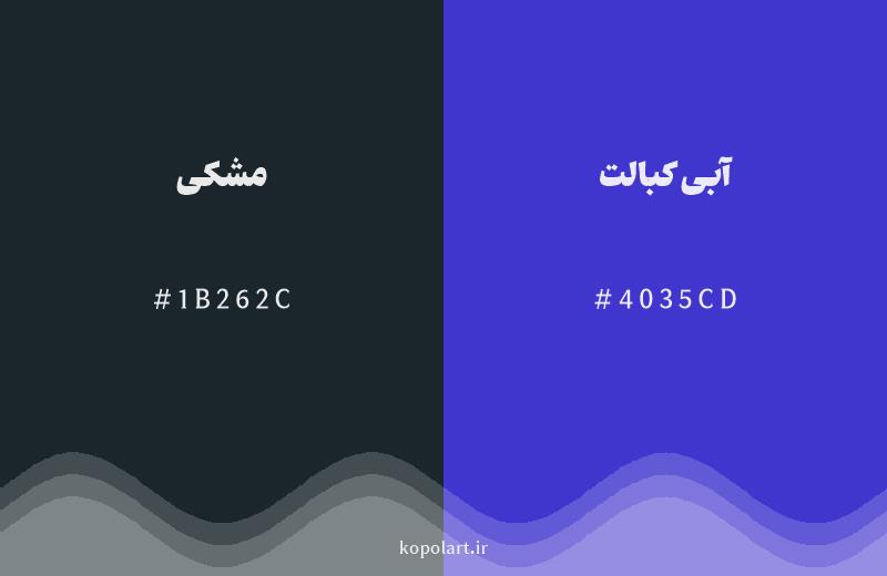 رنگ همسایه مشکی با کد هگزادسیمال 1B262C، رنگ آبی کبالت با کد 4035CD