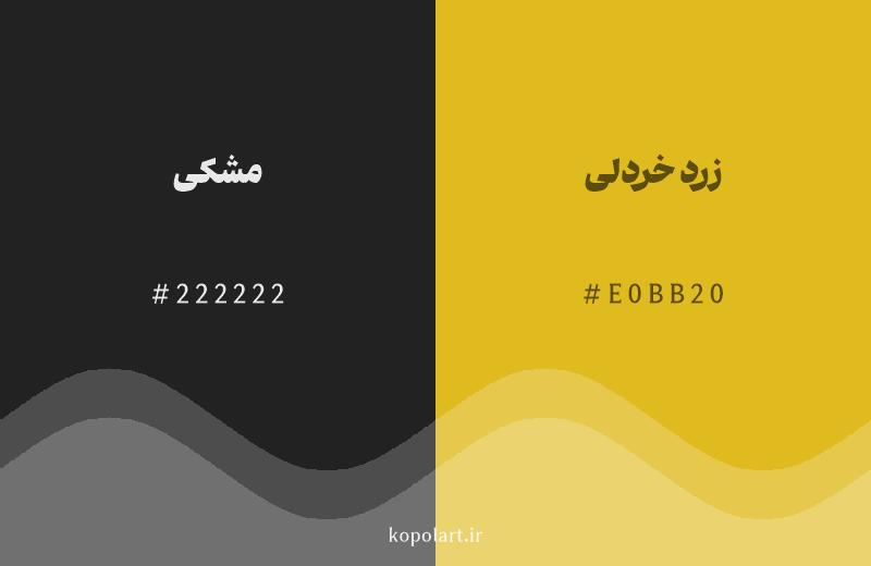 رنگ همسایه مشکی با کد هگزادسیمال 222222، رنگ زرد خردلی با کد E0BB20