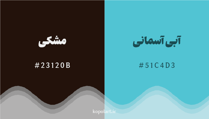 رنگ مکمل مشکی با کد هگزادسیمال 23120B، رنگ آبی آسمانی با کد 51C4D3