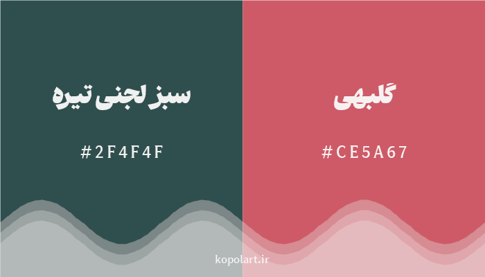رنگ مکمل سبز لجنی تیره با کد هگزادسیمال 2F4F4F، رنگ گلبهی با کد CE5A67