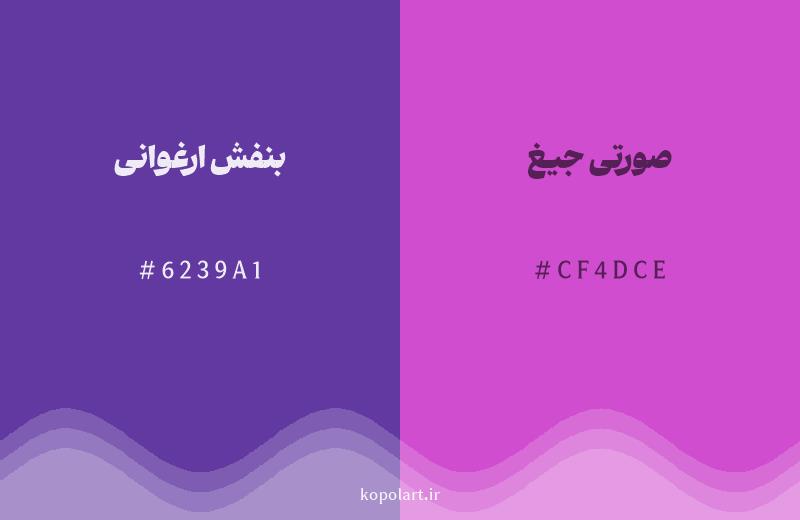 رنگ همسایه بنفش ارغوانی با کد هگزادسیمال 6239A1، رنگ صورتی جیغ با کد CF4DCE