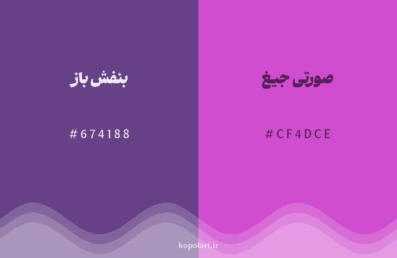 رنگ همسایه بنفش باز با کد هگزادسیمال 674188، رنگ صورتی جیغ با کد CF4DCE