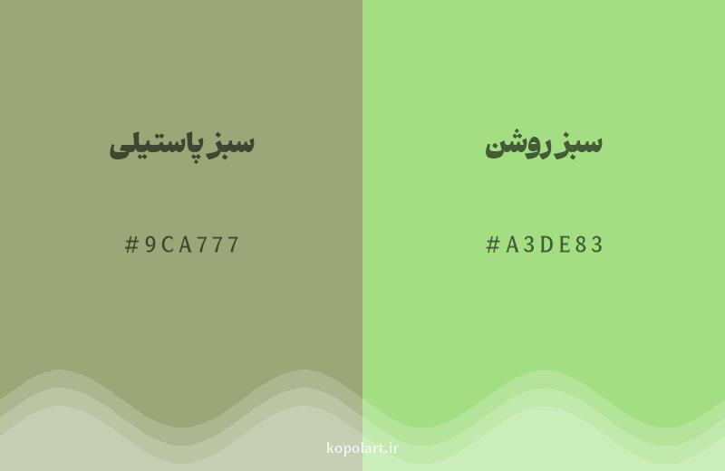 رنگ همسایه سبز پاستیلی با کد هگزادسیمال 9CA777، رنگ سبز روشن با کد A3DE83