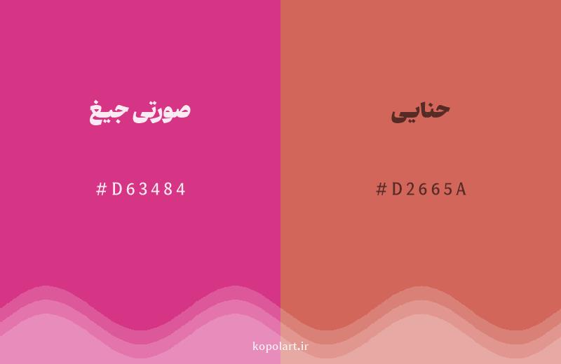 رنگ همسایه صورتی جیغ با کد هگزادسیمال D63484، رنگ حنایی با کد D2665A