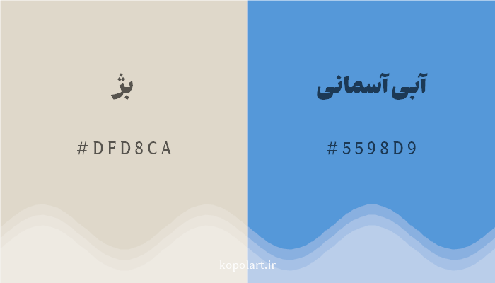 رنگ مکمل بژ با کد هگزادسیمال DFD8CA، رنگ آبی آسمانی با کد 5598D9