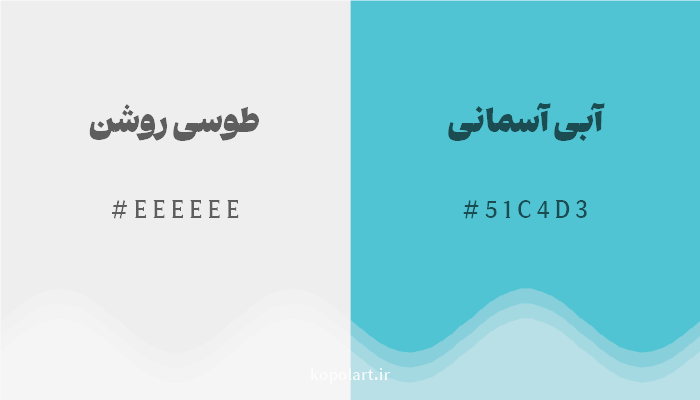 رنگ مکمل طوسی روشن با کد هگزادسیمال EEEEEE، رنگ آبی آسمانی با کد 51C4D3