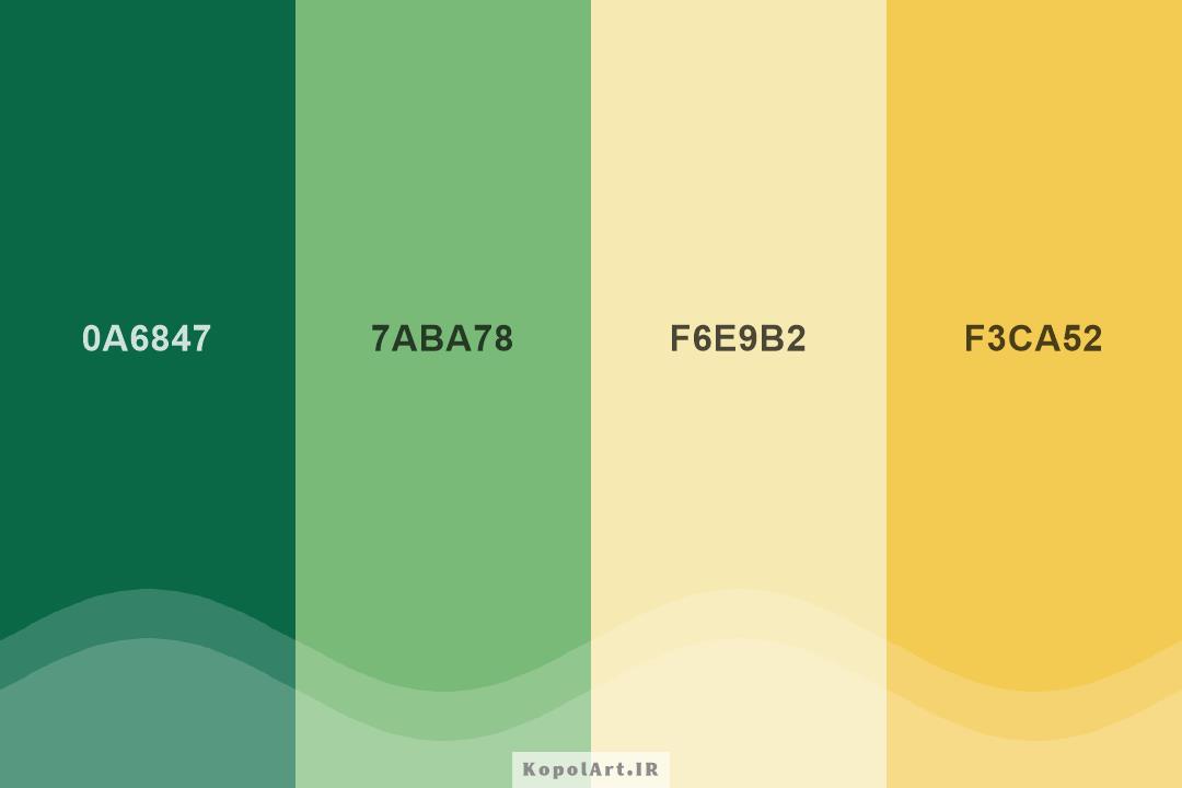پالت رنگ بهاری زرد خردلی و سبز زمردی