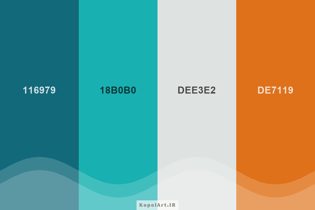 پالت رنگ سبز یشمی، سبزآبی و نارنجی