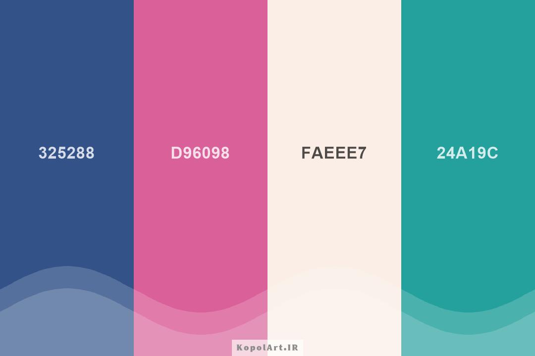پالت رنگ آبی سرمه‌ای روشن، صورتی و سبزآبی