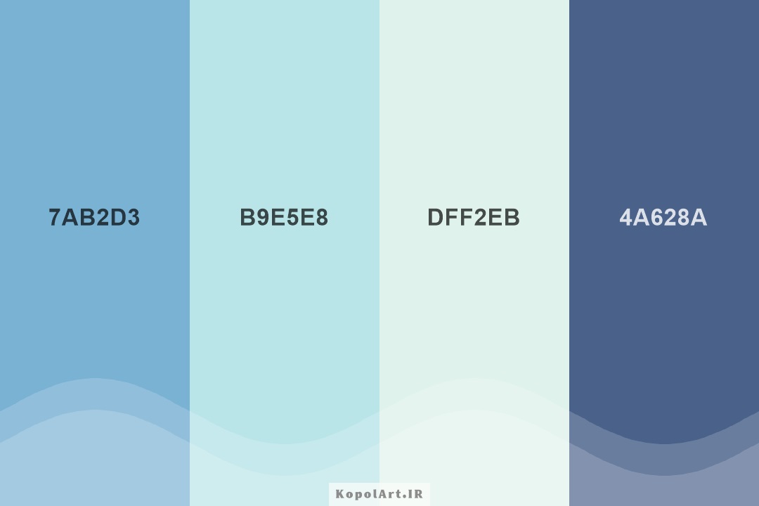 پالت رنگ سرد زمستانی آبی کدر، نیلی متالیک، نیلی محو و آبی کبریتی روشن