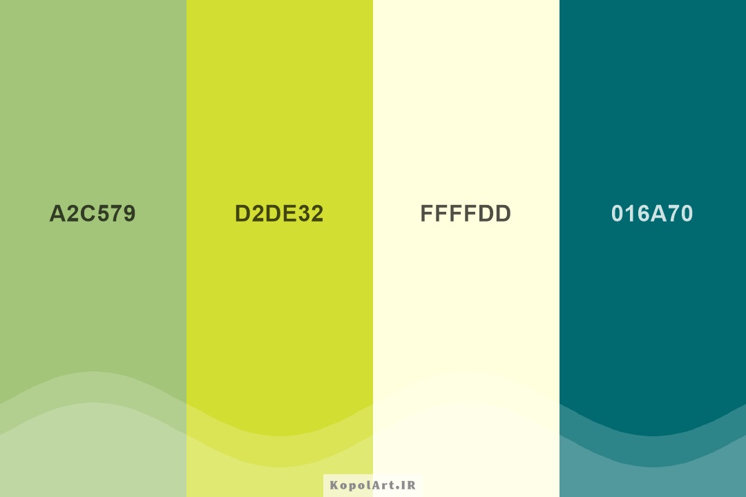 پالت رنگ بهاری سبز فسفری، یشمی و پسته ای