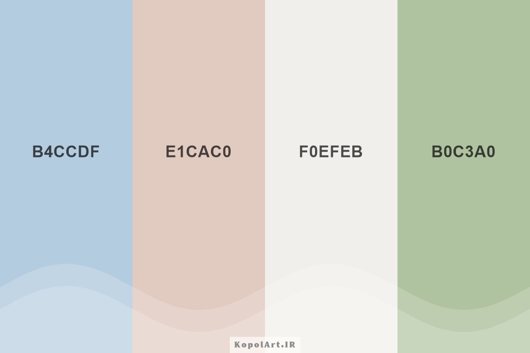 پالت رنگ سفید ابری ملایم (رنگ ترند 1405)، صورتی کدر، آبی پاستیلی و سبز ملایم