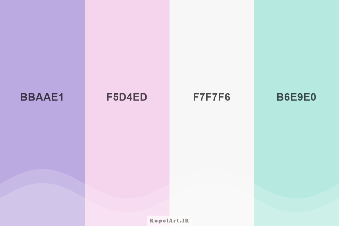پالت رنگ پاستیلی و مینیمال بنفش یاسی، صورتی کمرنگ(گلی) و سبز آبی