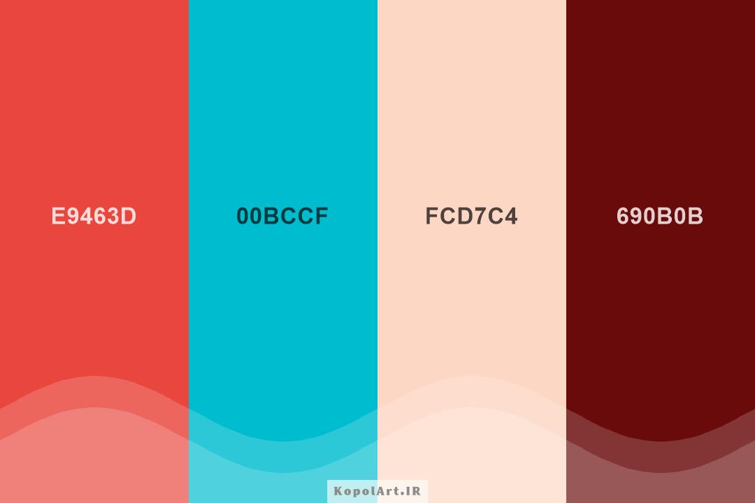 پالت رنگ زرشکی، آبی آسمانی و هلویی
