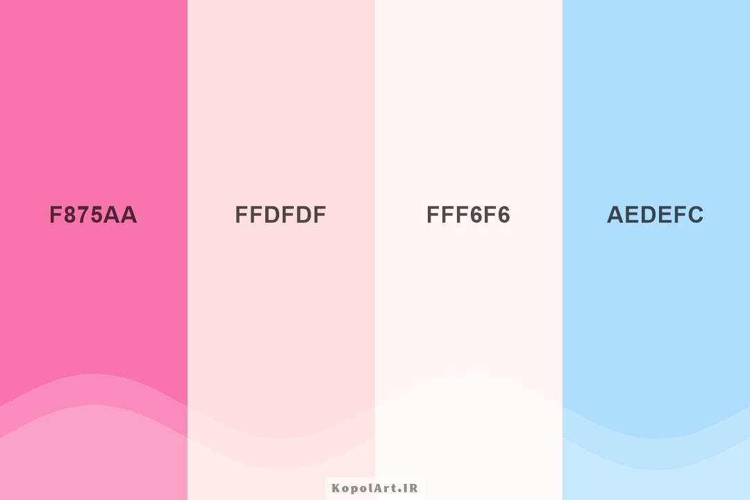 پالت رنگ صورتی گلبهی، صورتی پاستیلی و آبی آسمانی روشن