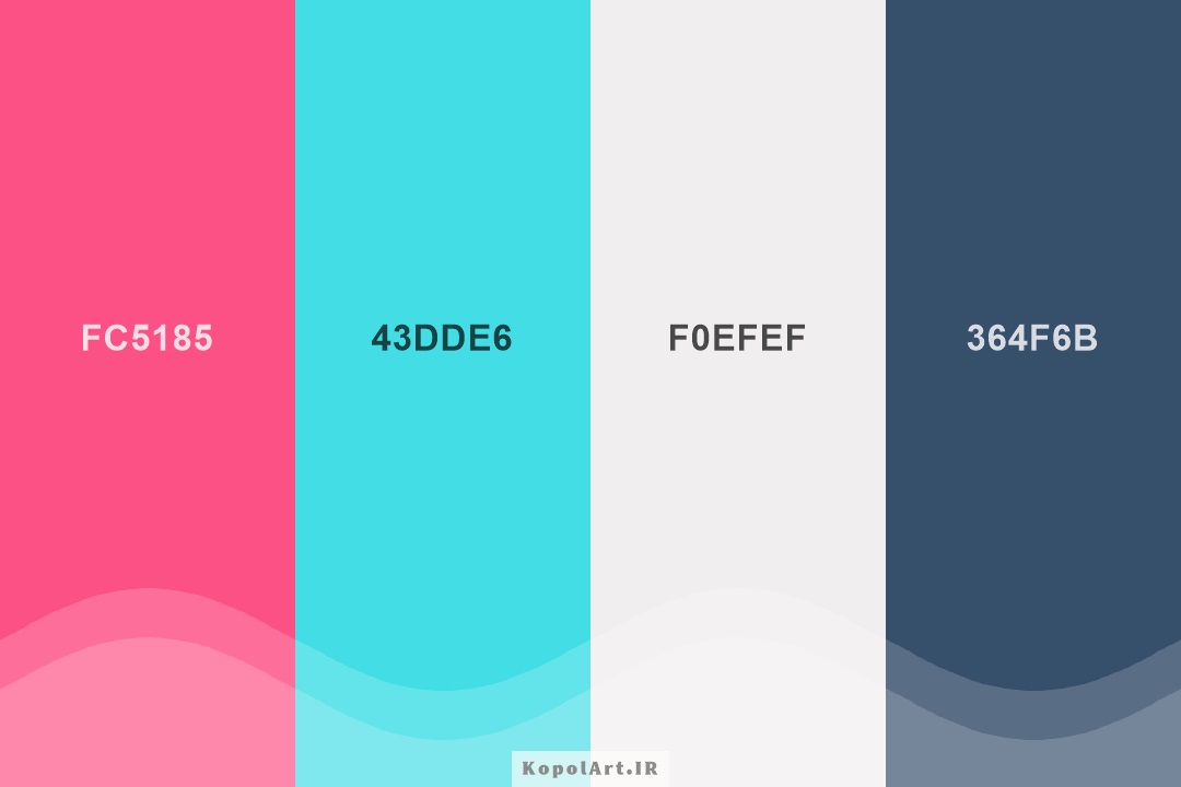 پالت رنگ صورتی، سبزآبی و آبی نفتی