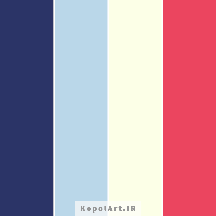 پالت رنگ آبی سرمه‌ای، آبی کبریتی، قرمز و سفید شیری