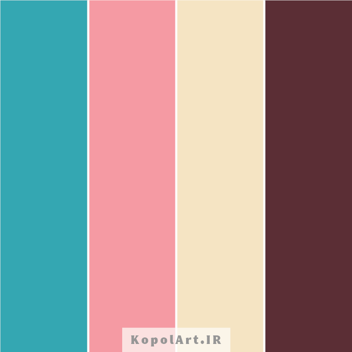 پالت رنگ گلبهی (کالباسی)، سبزآبی، قهوه ای سوخته و کرمی