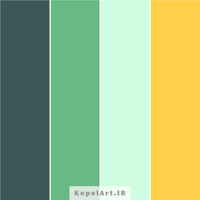 پالت رنگ سبز خزه ای، سبز نعنایی تیره و زرد