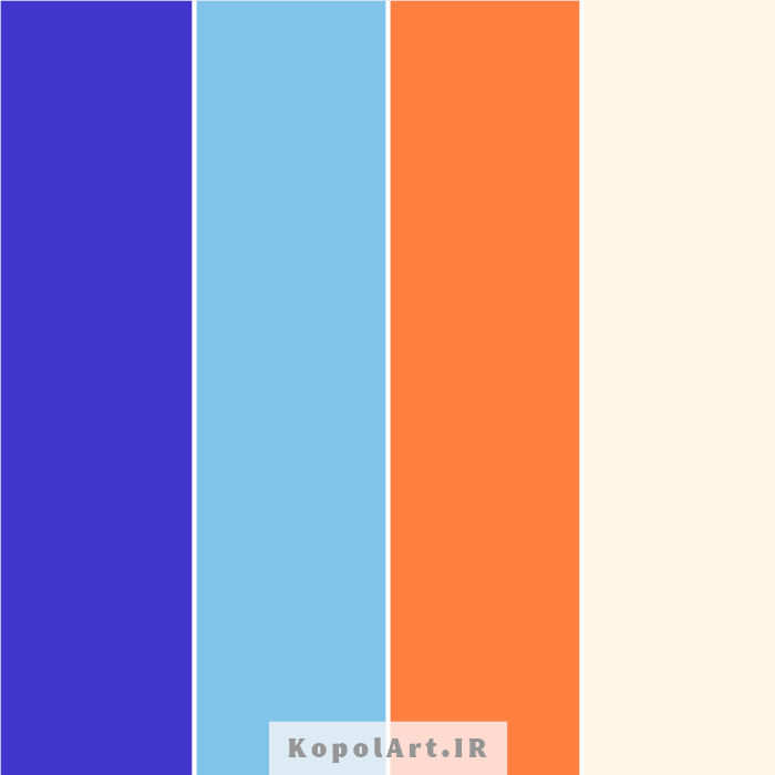 پالت رنگ آبی کبالت، نارنجی پرتقالی و آبی آسمانی