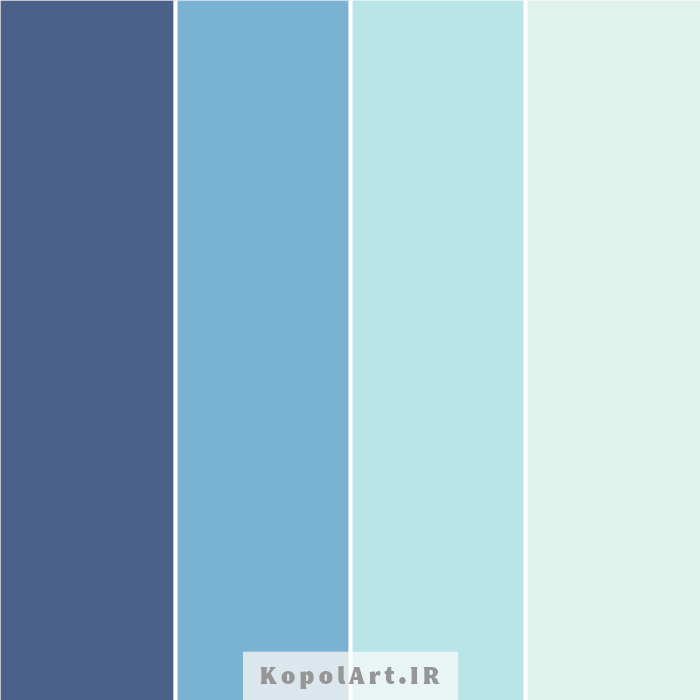 پالت رنگ سرد زمستانی آبی کدر، نیلی متالیک، نیلی محو و آبی کبریتی روشن