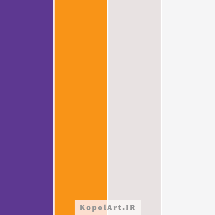 پالت رنگ نارنجی، بنفش بادمجانی، خاکستری و سفید