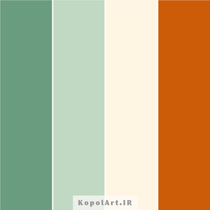 پالت رنگ عسلی تیره، سبز دریایی، سبز پاستیلی و بژ روشن
