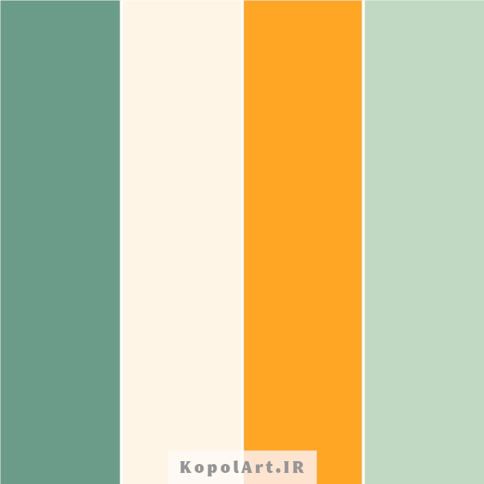 پالت رنگ زرد انبه ای (کهربایی)، سبز پاستیلی تیره، سفید پوسته پیازی