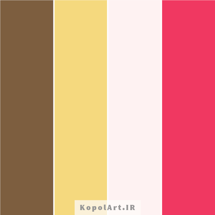 پالت رنگ قرمز مرجانی، زرد لیمویی و قهوه‌ای