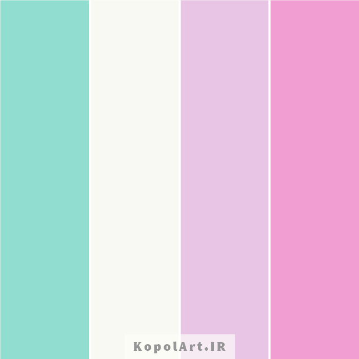 پالت رنگ پاستیلی صورتی چرک ملایم، یاسی، سبزآبی و سفید استخوانی