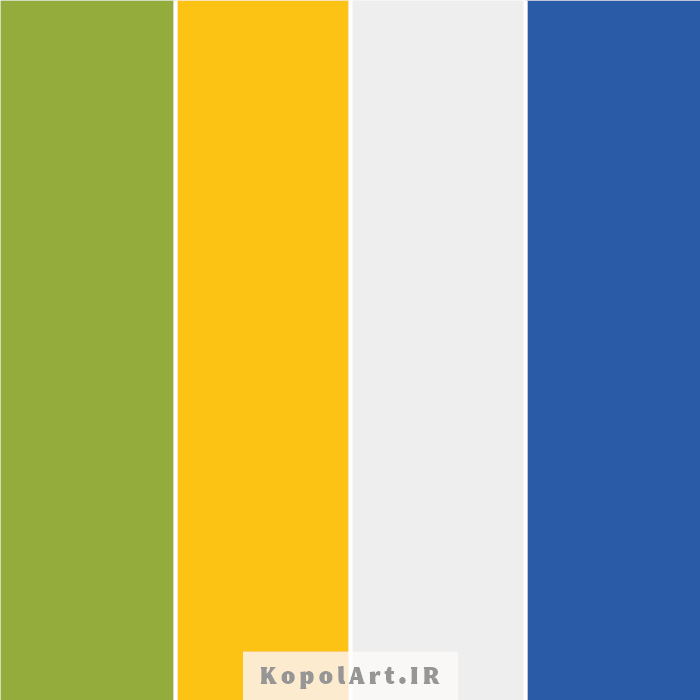 پالت رنگ سبز چمنی، زرد و آبی درباری