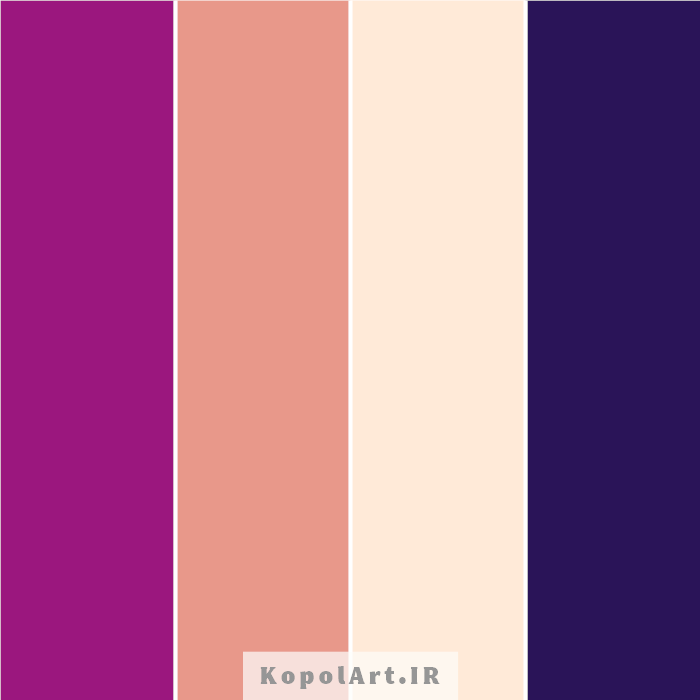 پالت رنگ بنفش تمشکی، صورتی هلویی، ارغوانی سیر و بژ