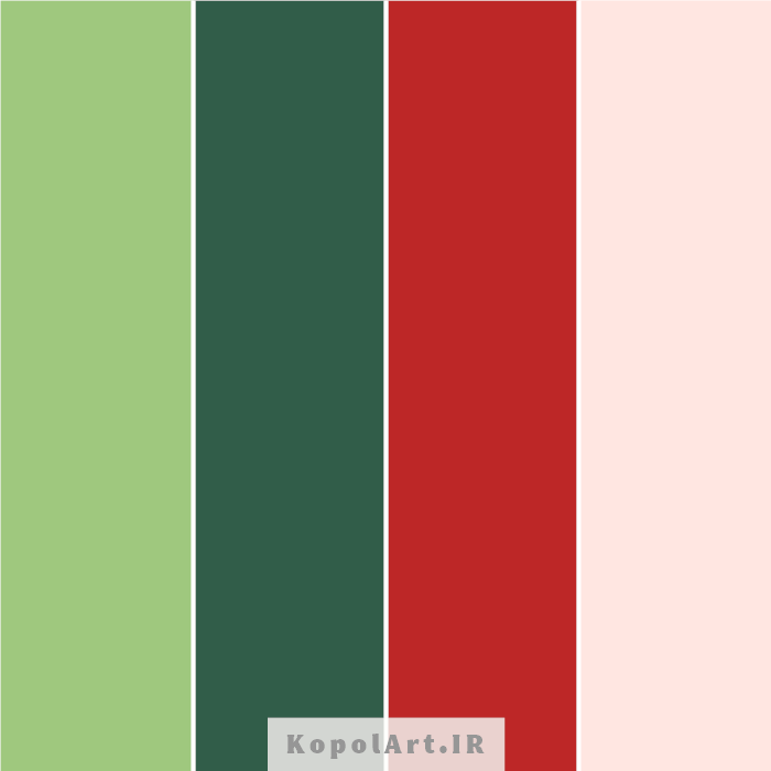 پالت رنگ سبز جنگلی، سبز دریایی، قرمز عقیق و صورتی محو