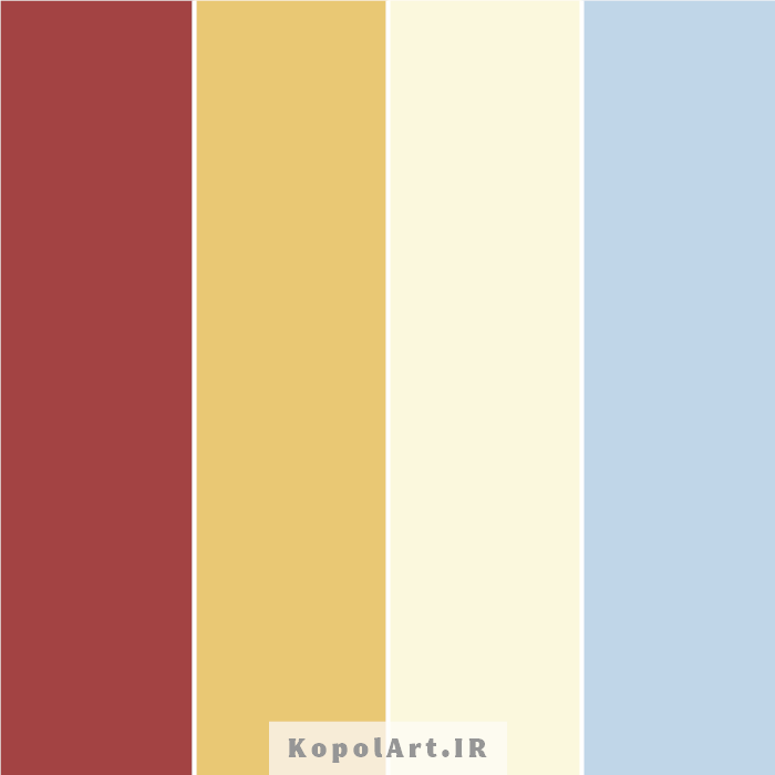 پالت رنگ آبی پاستیلی، خردلی تیره و قهوه‌ای