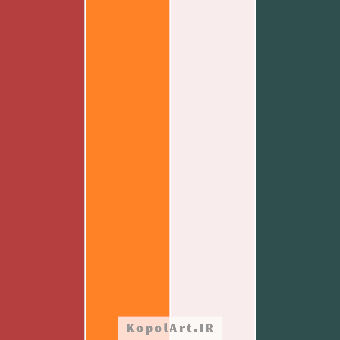 پالت رنگ قرمز آجری، نارنجی سوخته و سبز لجنی تیره