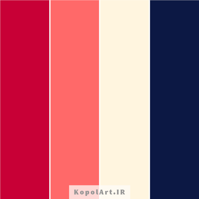 پالت رنگ گوجه‌ای، گلبهی و بنفش سرمه‌ای سیر