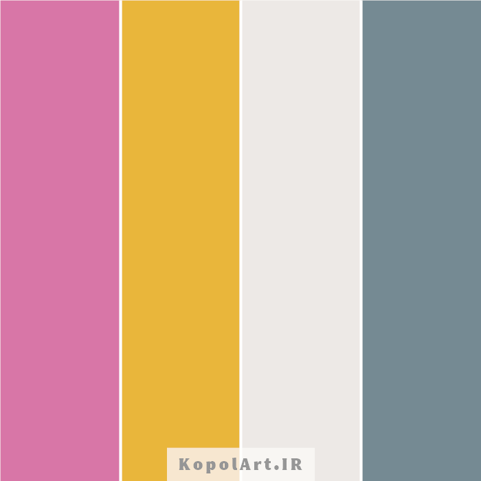 پالت رنگ خاکستری فیلی، سرخابی ملایم، زرد زعفرانی و بژ باز