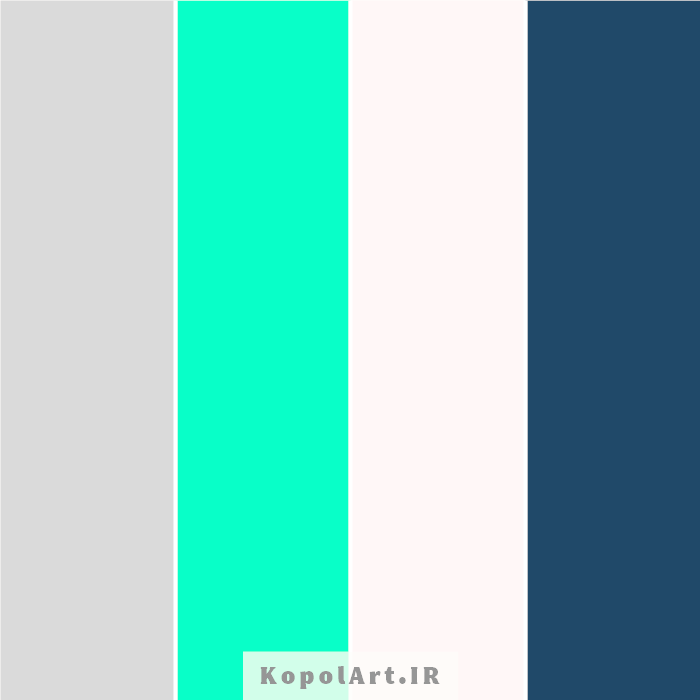 پالت رنگ سبز نعنایی، آبی سرمه‌ای، خاکستری روشن و سفید شیری