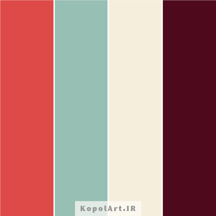 پالت رنگ آلبالویی، زرشکی، سبزآبی (سبز دودی) و کرمی روشن