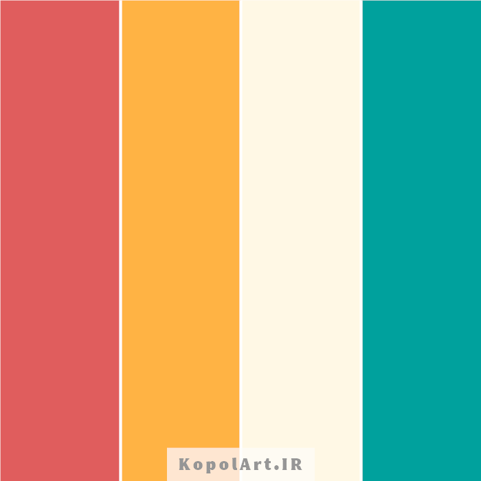 پالت رنگ تابستانی با رنگهای قرمز مرجانی، سبزآبی و نارنجی