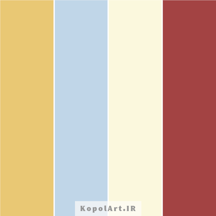 پالت رنگ آبی پاستیلی، خردلی تیره و قهوه‌ای