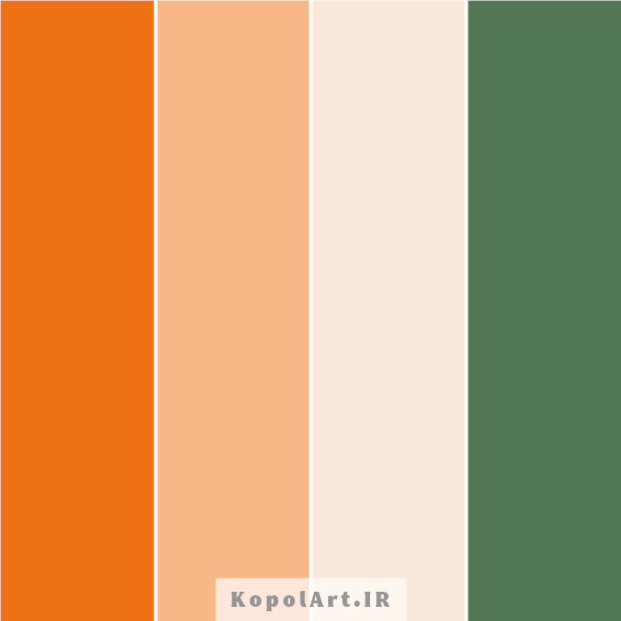 پالت رنگ سبز لجنی، نارنجی و هلویی