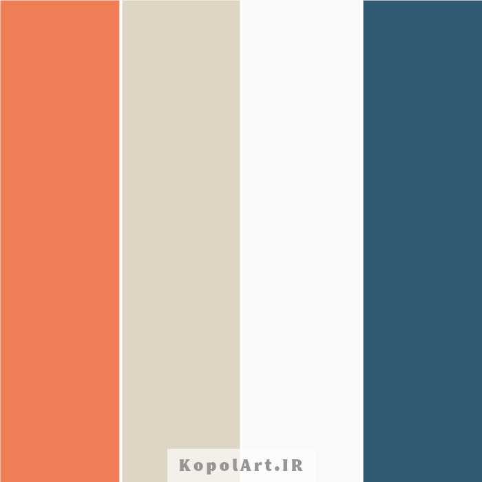 پالت رنگ آبی نفتی، نارنجی و بژ