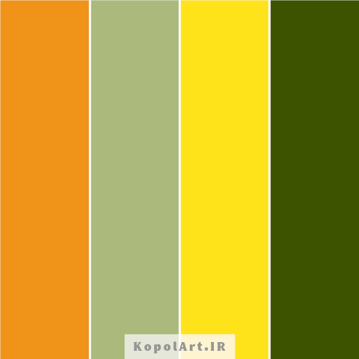 پالت رنگ تم هالووینی نارنجی، زرد، سبز لجنی و پاستیلی