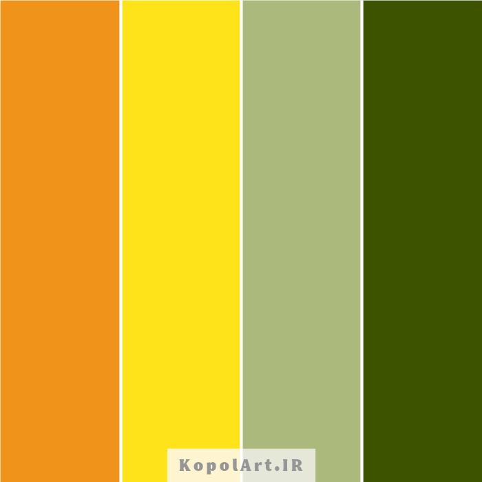 پالت رنگ تم هالووینی نارنجی، زرد، سبز لجنی و پاستیلی