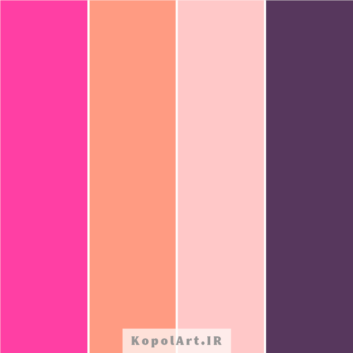 پالت رنگ گل رز ایرانی (صورتی)، نارنجی ایرانی، بنفش بادمجانی و کالباسی