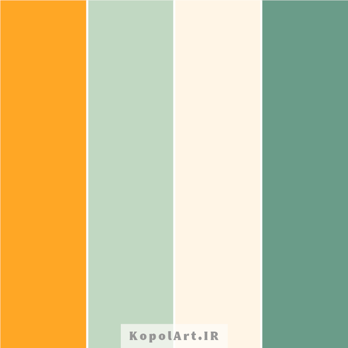 پالت رنگ زرد انبه ای (کهربایی)، سبز پاستیلی تیره، سفید پوسته پیازی